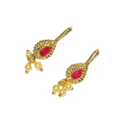 Adhira's Gold Plated Leaf Shaped Bugadi Earrings-picture-20