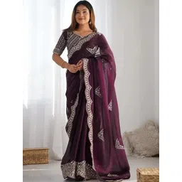 ADHIRITI Embellished Embroidered Silk Blend Heavy Work Core Saree-picture-16