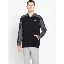 Adidas Black Cotton Regular Fit Colour Block Hooded Jacket-picture-17