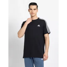 Adidas Black Cotton Regular Fit Striped Sports T-Shirt-picture-35