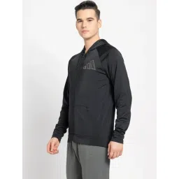 Adidas Black Regular Fit Logo Printed Hooded Jacket image 3
