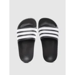 ADIDAS Boys White & Black Adilette Aqua Striped Sliders-picture-16