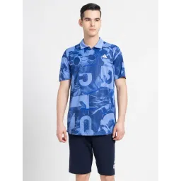 adidas CLUB Blue Regular Fit Graphic Print Sports Polo T-Shirt-picture-10