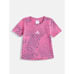 ADIDAS Girls Pure Cotton Geometric Printed AOP T-shirt-picture-11