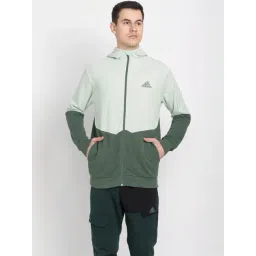 Adidas Green Cotton Regular Fit Colour Block Hooded Jacket-picture-16