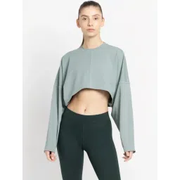 ADIDAS Green Plain Sports Cropped Sweatshirt-picture-19