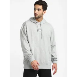 Adidas Grey Cotton Loose Fit Logo Printed Hooded Sweatshirts-picture-40