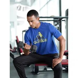 ADIDAS Men Blue & Yellow Brand Logo Printed T-shirt-image-11