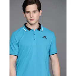 ADIDAS Men Blue Brand Logo Detail Essentials Core Polo Pure Cotton Training T-shirt-image-16