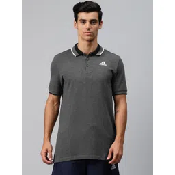 ADIDAS Men Charcoal Grey ESS Core Polo Collar Solid Pure Cotton Sustainable T-shirt-picture-30