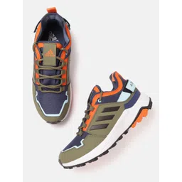 ADIDAS Men Navy Blue& Green Woven Design Hitrail Mid Trekking Shoes-image-47