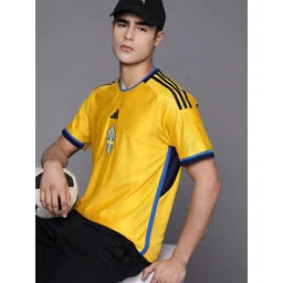 ADIDAS Men Yellow & Blue Brand Logo Printed Applique FIFA WC Football Sweden SVFF Jersey-image-25