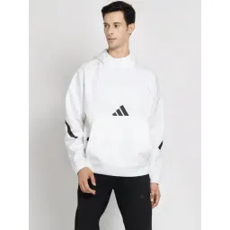 Adidas White Loose Fit Logo Printed Hooded Sweatshirt-picture-15