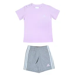 Adidas Kids 100% Cotton Knit Half Sleeves T-Shirt & Shorts Set with Logo Print - Grey-picture-27