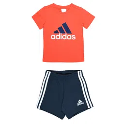 Adidas Kids 100% Cotton Knit Half Sleeves T-Shirt & Shorts Set with Logo Print - Red-picture-20