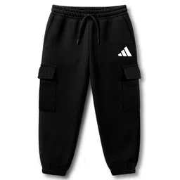 ADIDAS KIDS Cotton Knit Full Length Track Pants With Brand Logo Print - Black-picture-38