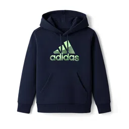 ADIDAS KIDS Cotton Knit Full Sleeves Hooded Sweatshirt with Brand Name Graphic - Navy Blue-picture-18