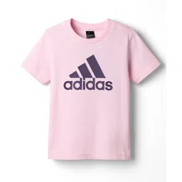 ADIDAS KIDS Cotton Knit Half Sleeves Logo Printed T-Shirt - Pink-picture-12