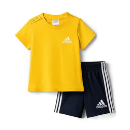 Adidas Kids Cotton Knit Half Sleeves T-Shirt & Short Set With Logo Print - Yellow & Black-picture-26