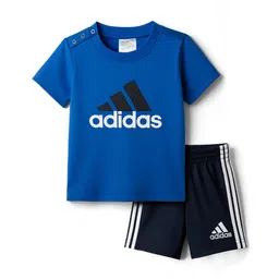 ADIDAS KIDS Cotton Knit Half Sleeves T-Shirt & Shorts Set With Logo Print - Blue & Navy-picture-18