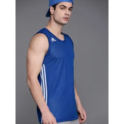 ADIDAS Men Blue TMS REV JRS Brand Logo Printed Basketball Sustainable T-shirt-image-3