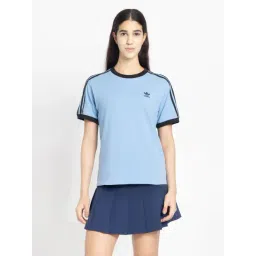 Adidas Originals Blue Cotton Regular Fit Striped Sports T-Shirt-picture-23