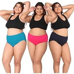 Adira | 3XL to 10XL Cotton Panties for Women Plus Size | High Waist Panty with Full Coverage | Inside Elastic - No Elastic Exposure to Skin | Plus Size | Pack of 3-image-0