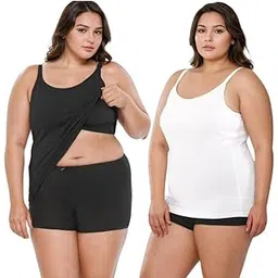 Adira | Plus Size Camisole with Cup | Camisole for Curvy Women | Built-in Bra | Full Coverage | Wire-Free | Removable Cups | Adjustable Straps | Soft Stretch Fabric | Pack of 2-image-3