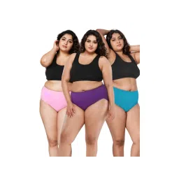 Adira Plus Size High Waisted Pink Purple & Blue Briefs (Pack of 3)-picture-14