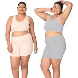 Adira Plus Size Tights Shorts for Women - Soft & Stretchy Cotton Inner Shorts for Dress - Pack of 2 - Skin & Grey - 4XL-image-4