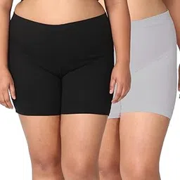 Adira Women's Tight Shorts | Soft & Comfy Knitted Stretchy Fabric | Perfect Length to Wear Under Dress | Pack of 2 | Black & Grey | 7XL-picture-54