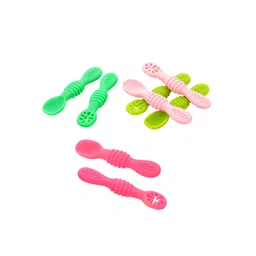Aditi Toys 8Pc Green & Pink BPA Free Non Toxic Food Grade Silicone Baby Training Spoons-picture-11