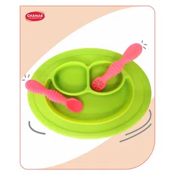 Aditi Toys Oval Baby Food Tray, Silicon Food Plate with Multiple Compartments & Two Spoons, Silicone Plate for Feeding Baby, Easy to Clean Silicon Plate Microwave & Dishwasher Safe. (Light Green)-picture-18