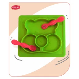 Aditi Toys Square Baby Food Tray, Silicon Food Plate With Multiple Compartments & Two Spoons, Silicone Plate For Feeding Baby, Easy To Clean Silicon Plate Microwave & Dishwasher Safe -Light Green-picture-17