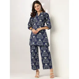 Aditi Wasan Ikkat Printed Cotton Mandarin Collar Tunic With Trousers Co-Ords-picture-33