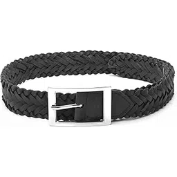 aditi wasan Women's Black Braided Genuine Leather Belt with Silver Buckle-picture-11