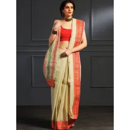Aditri Cream Handloom Khadi Cotton Saree image 1