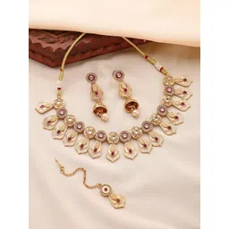 ADIVA 22K Gold-Plated Kundan Stone-Studded & Beaded Jewellery Set-picture-23