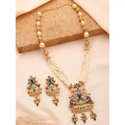 ADIVA 22K Gold-Plated Kundan Studded And Artificial Beaded Meenakari Jewellery Set-picture-14