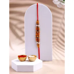 ADIVA Cubic Zirconia Studded Rakhi With Pooja Thali Roli Chawal Gift Set-picture-14