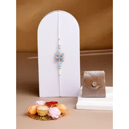 ADIVA Evil Eye Stone Studded Rakhi With Pooja Thali Roli Chawal Gift Set image 1