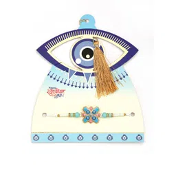 ADIVA Evil Eye Stone Studded Rakhi With Pooja Thali Roli Chawal Gift Set image 2