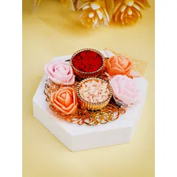 ADIVA Evil Eye Stone Studded Rakhi With Pooja Thali Roli Chawal Gift Set image 4