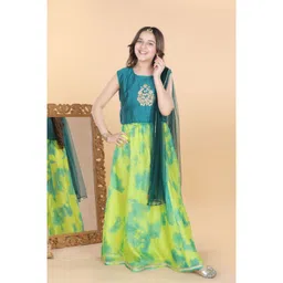 ADIVA Girls Green & Yellow Tie and Dye Ready to Wear Lehenga & Blouse With Dupatta-picture-17