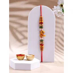 ADIVA Men Peacock Cubic Zirconia Studded Rakhi With Pooja Thali Roli Chawal Gift Set-picture-31