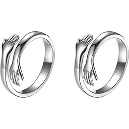 Adjustable Silver Rings Couple Hug for Women Mother Grandmother Wife Girlfriend Female Lover - 2pcs-picture-10