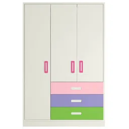 Adona Fiona 3 Door Kids Multicolor Wardrobe With 3 Drawers Ivory - Barbie  Pink-picture-11