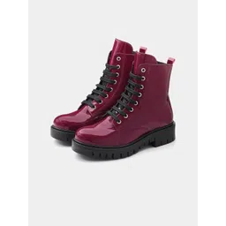 ADORLY Women Burgundy Casual Block-Heeled Regular Lace-Ups Boots-picture-12