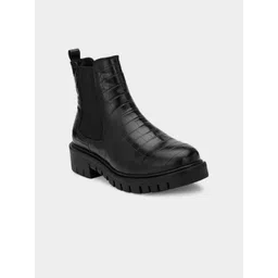 ADORLY Women Textured Mid Top Flatform Heel Chelsea Boots-picture-26