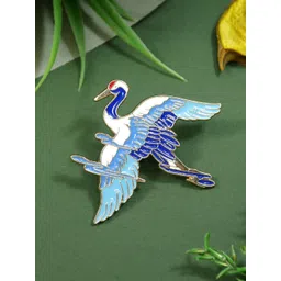 ADORN Unisex Blue & White Crane Bird Enamelled Statement Brooch-picture-24